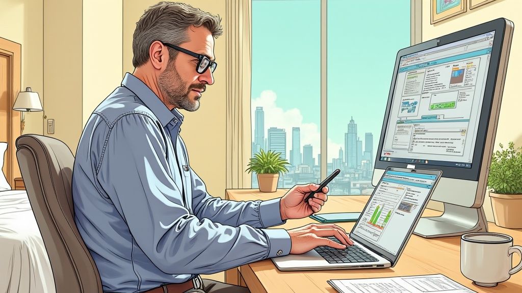 Un profesional trabajando en un entorno futurista y digital