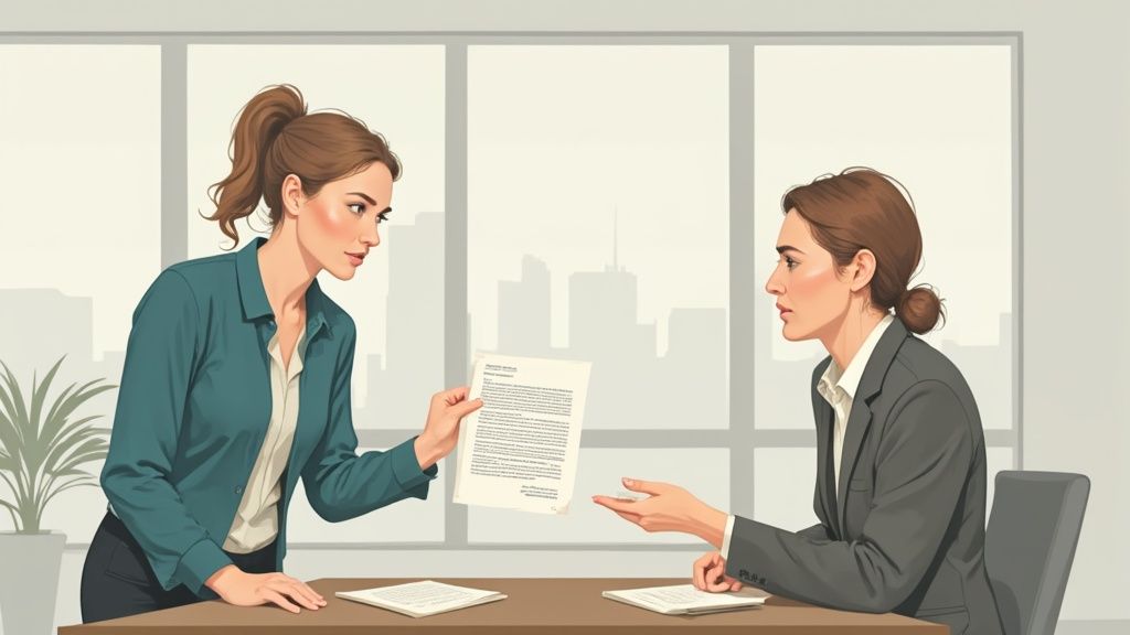 Un gerente revisando documentos de despido en una oficina.