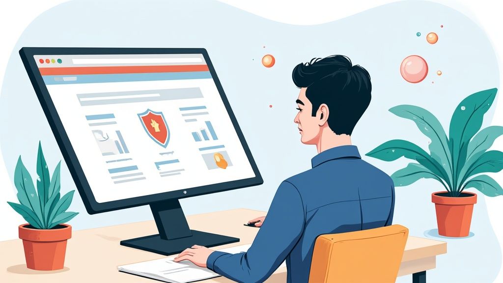 Un profesional de RRHH usando un ordenador portátil para acceder a una plataforma telemática del gobierno.