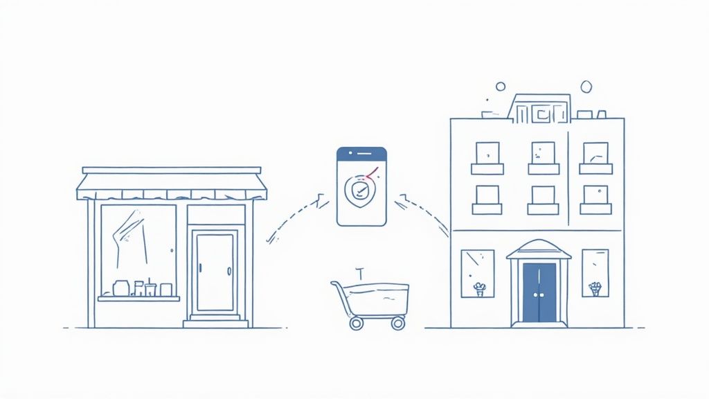 Commerçant utilisant une tablette pour gérer les stocks dans son magasin