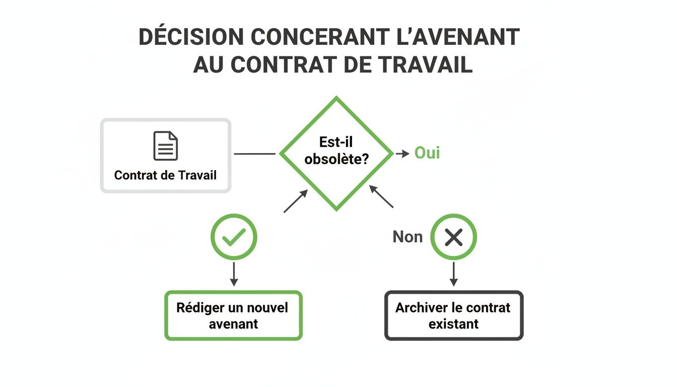 Schéma de décision pour un avenant au contrat de travail, indiquant quand le rédiger ou l'archiver.