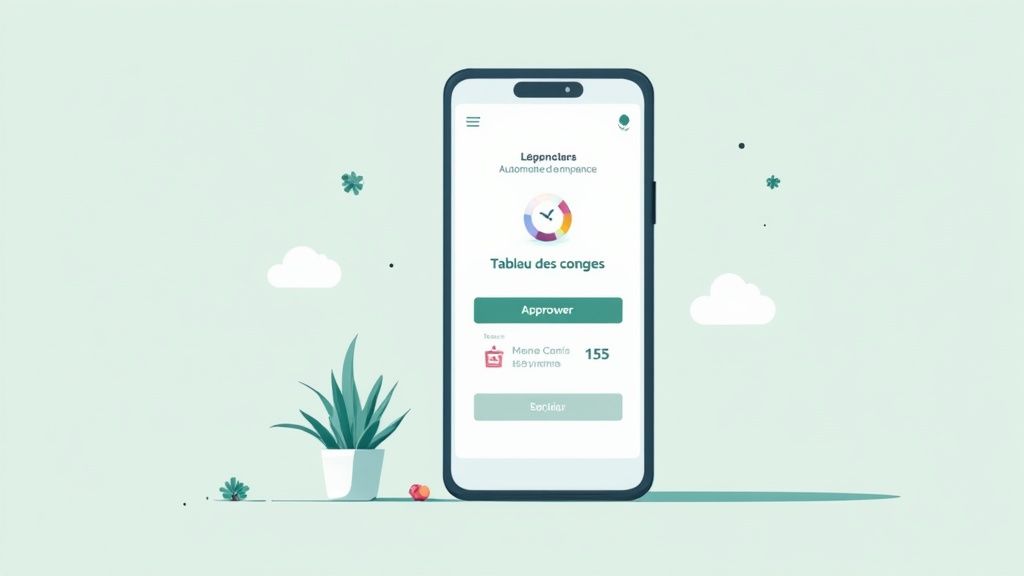 Interface de logiciel RH montrant un planning et des graphiques sur ordinateur portable