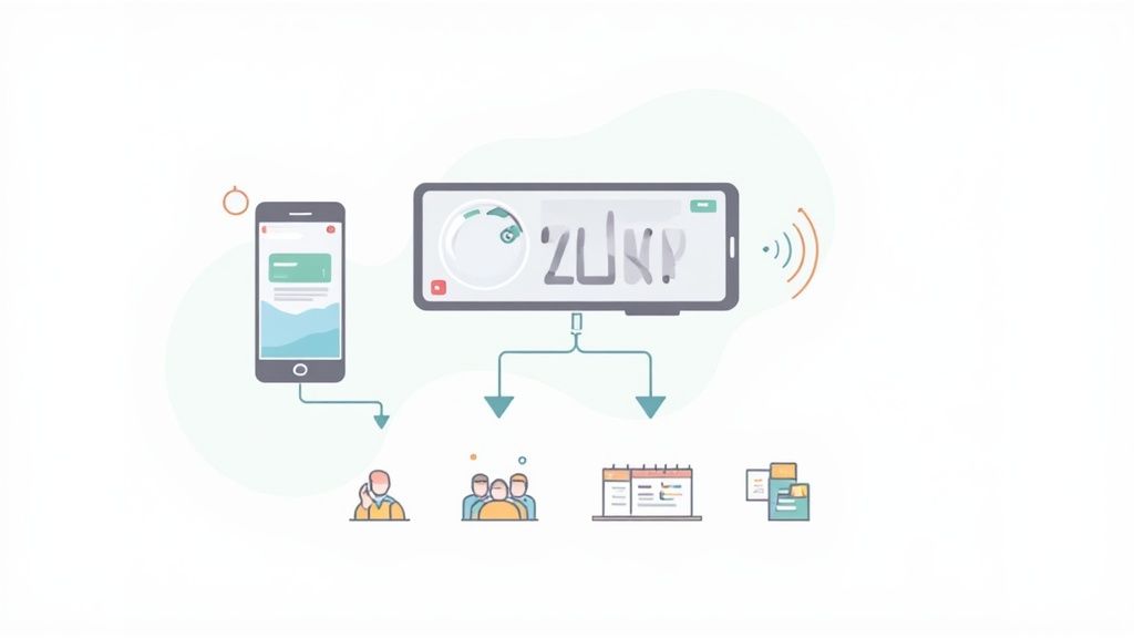 Vue d'une tablette servant de pointeuse digitale dans un environnement professionnel