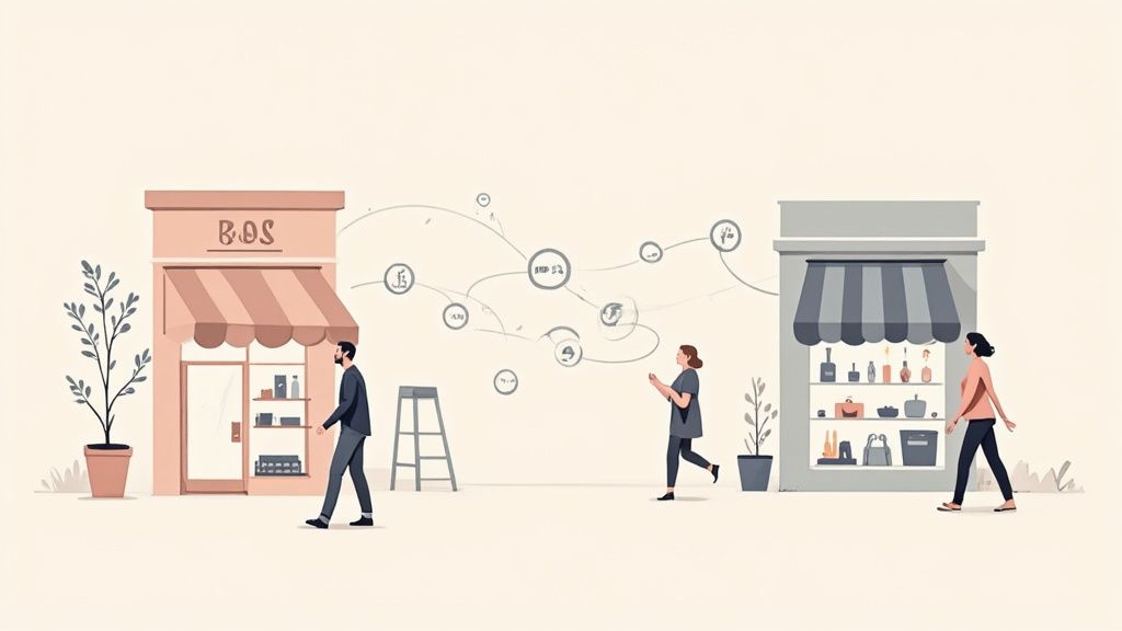 Commerçant utilisant une tablette pour gérer les opérations dans son magasin