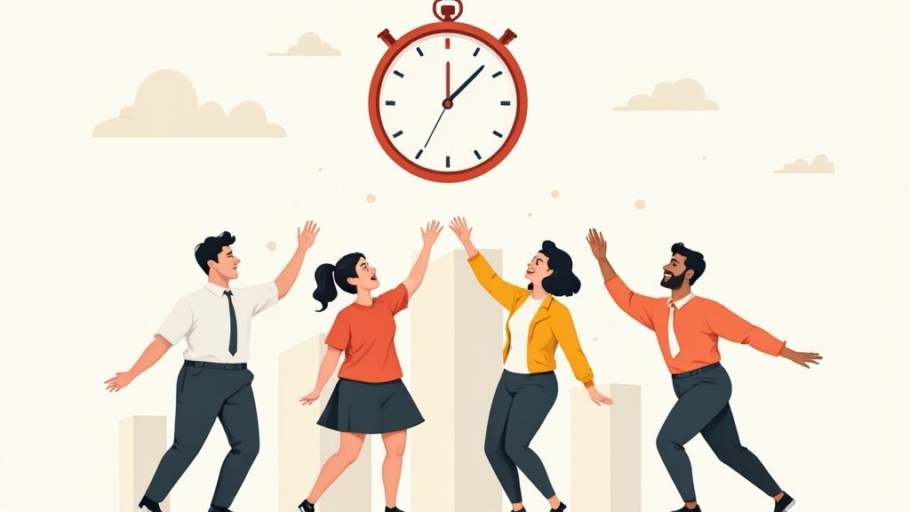 Une équipe souriante dans un restaurant, illustrant un environnement de travail positif grâce à une bonne planification