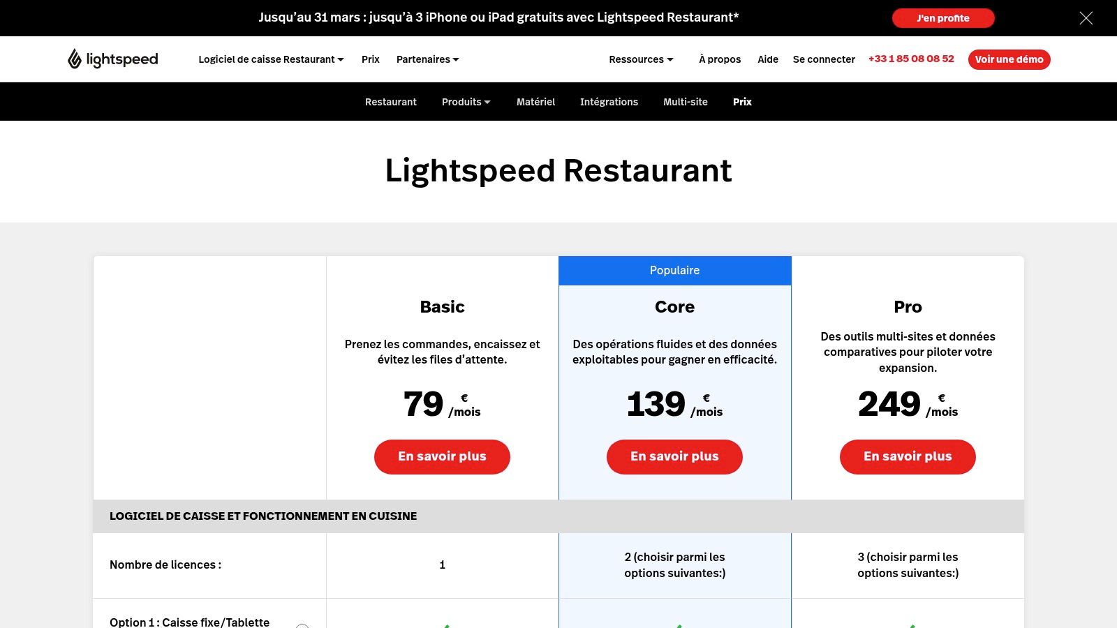 La grille tarifaire de Lightspeed Restaurant