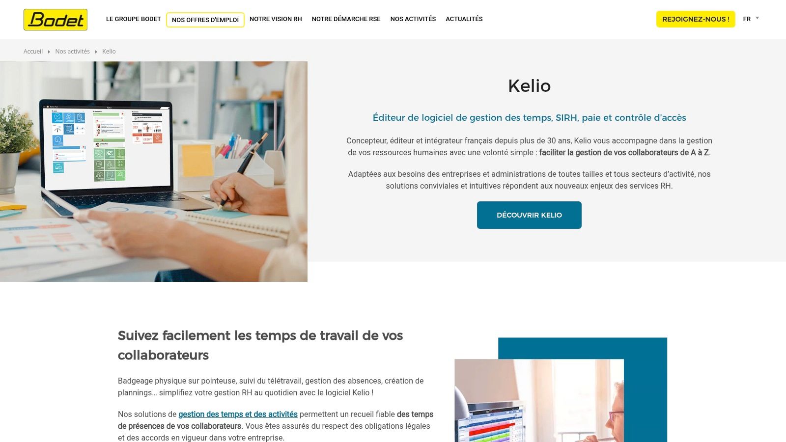 Une interface du logiciel RH Kelio (Bodet Software) sur un ordinateur