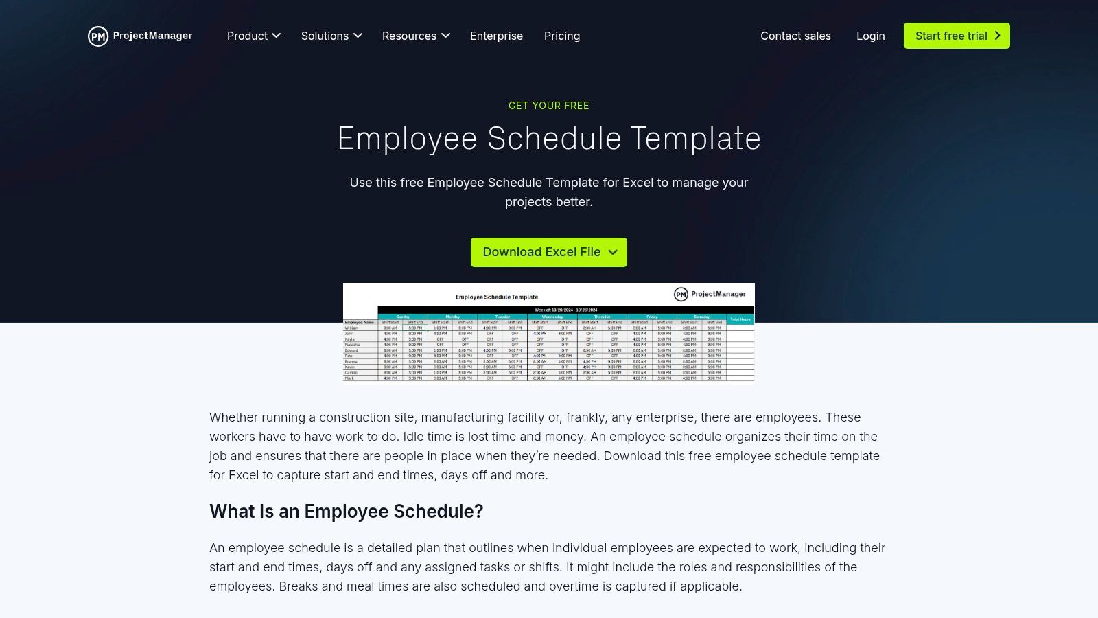 ProjectManager – Employee Schedule Template (Excel)