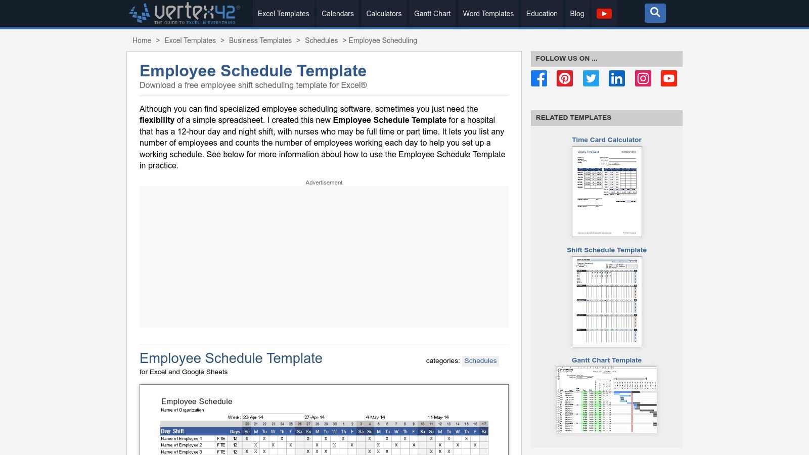 Vertex42 – Employee Schedule Template