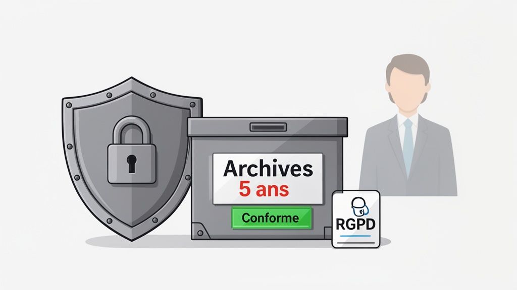 Image illustrant la protection des données, l'archivage sécurisé de 5 ans et la conformité au RGPD.