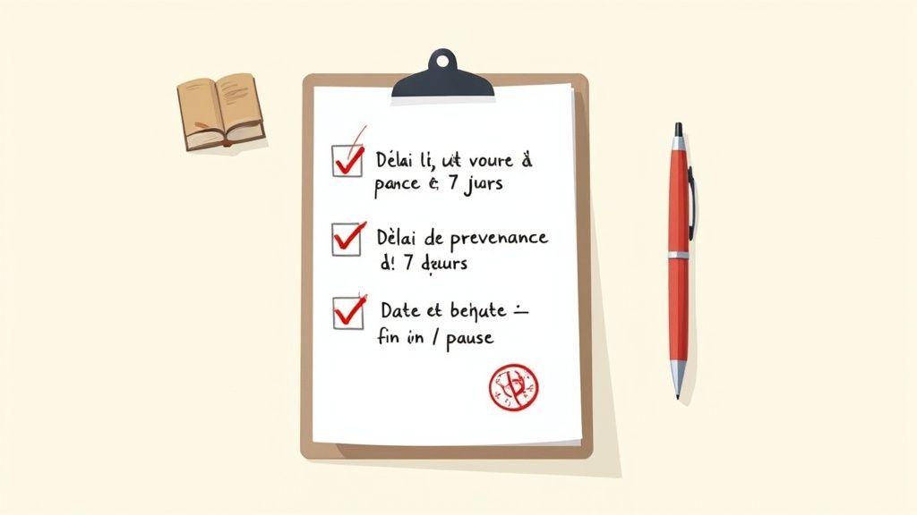 Illustration d'une checklist sur presse-papiers avec un stylo et un livre, évoquant la planification de travail.