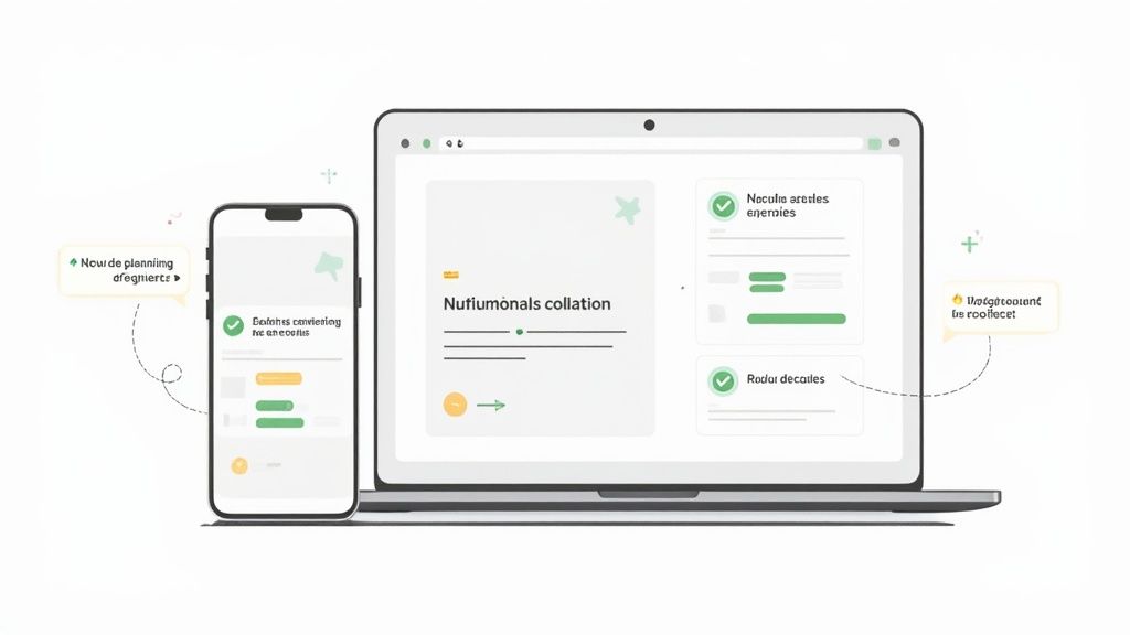 Interface de gestion de plannings affichée sur un smartphone et un ordinateur portable.