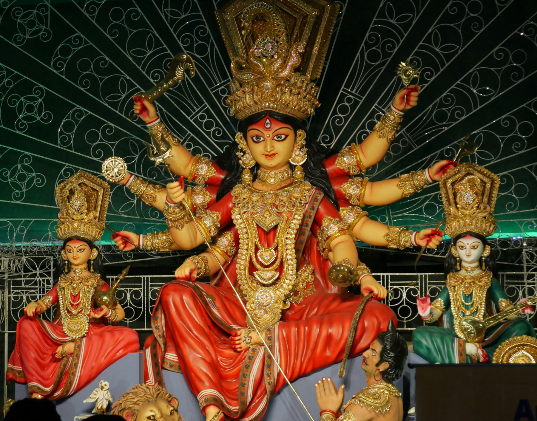 A decorated image of the goddess Durga in Kolkata