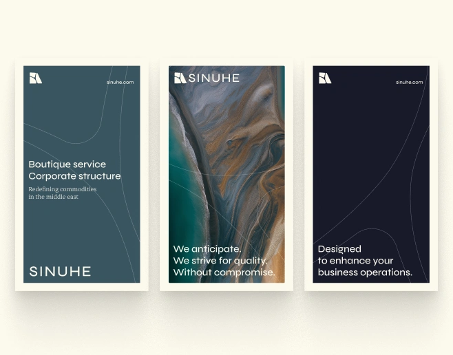 Sinuhe Finance brand poster design — visual identity system combining territorial roots with international financial vision