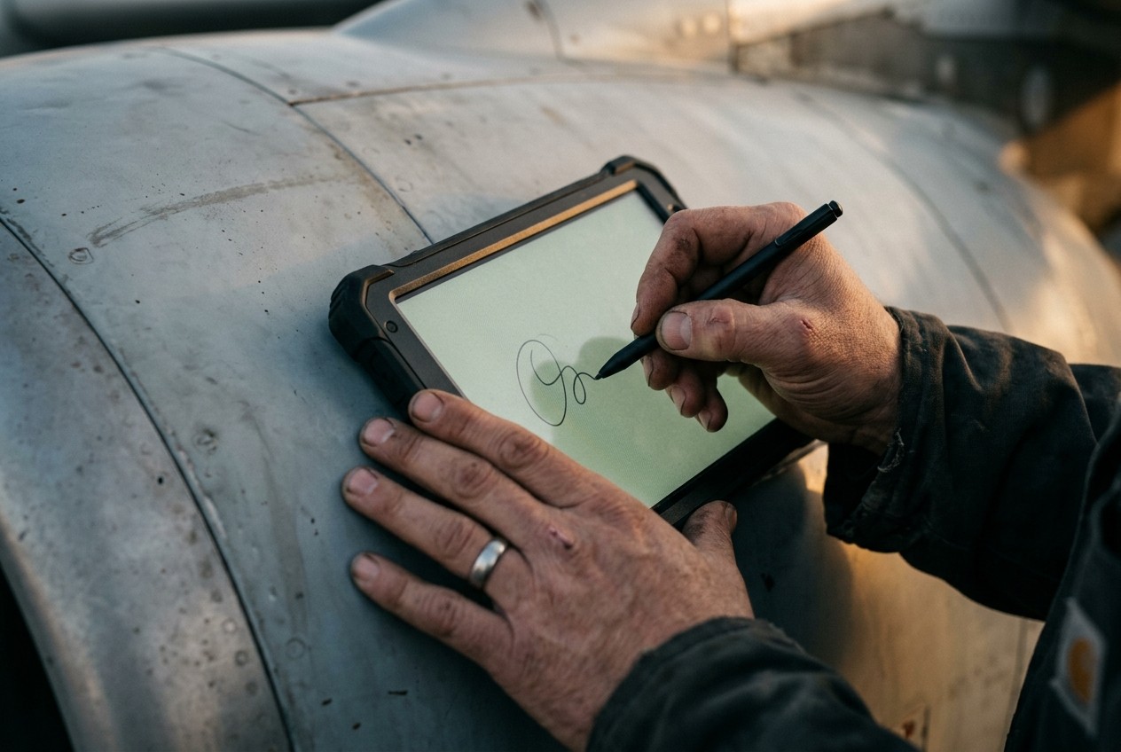 A CRS is a personal statement by a named individual that an aircraft is fit to fly. What the signature has to carry, and why a shared login breaks all of it.