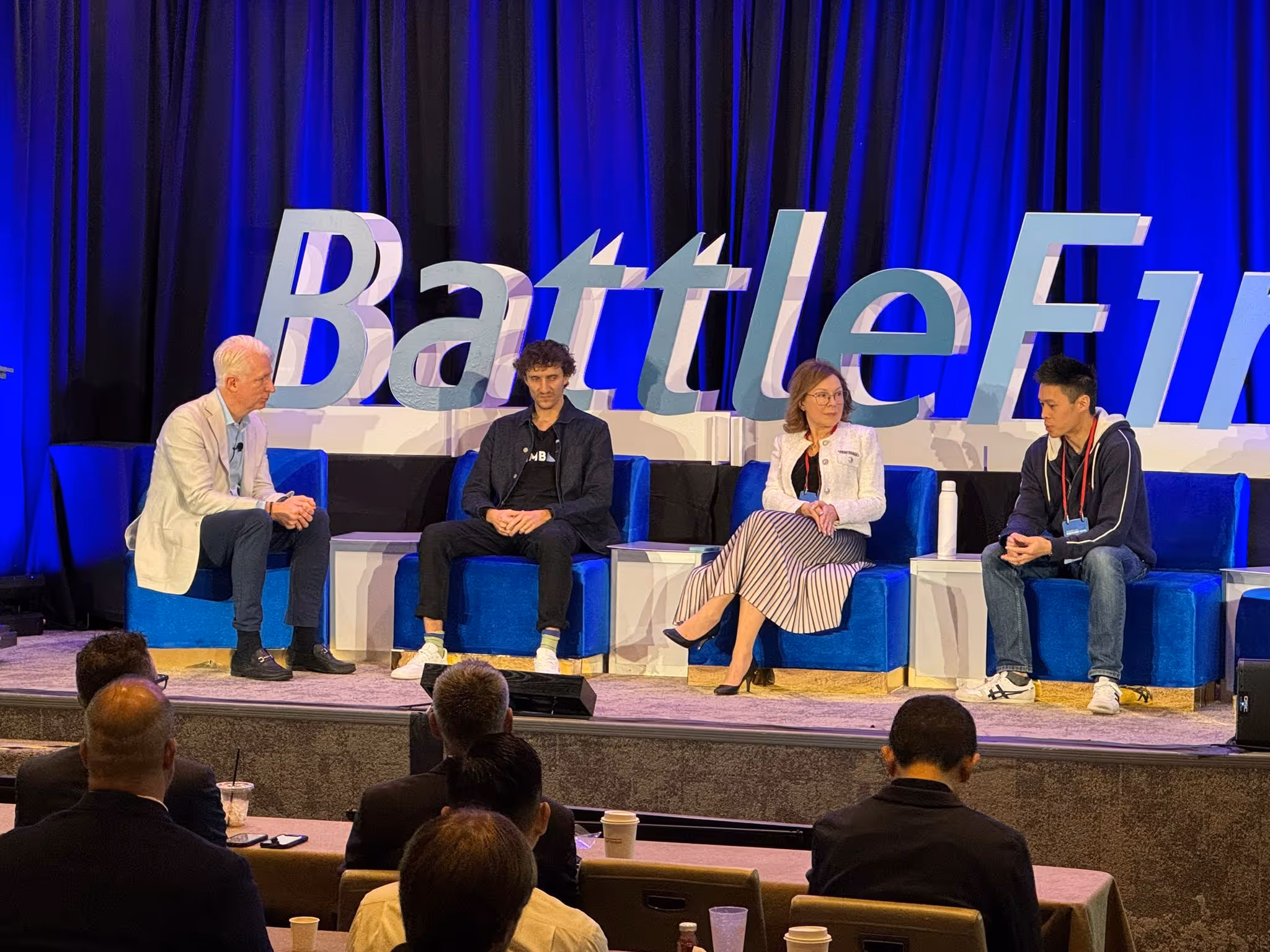  BattleFin Miami, BattleFin CEO Tim Harrington, Nimble Way CEO Uriel Knorovich and Tiny Fish CTO Mark Peng 