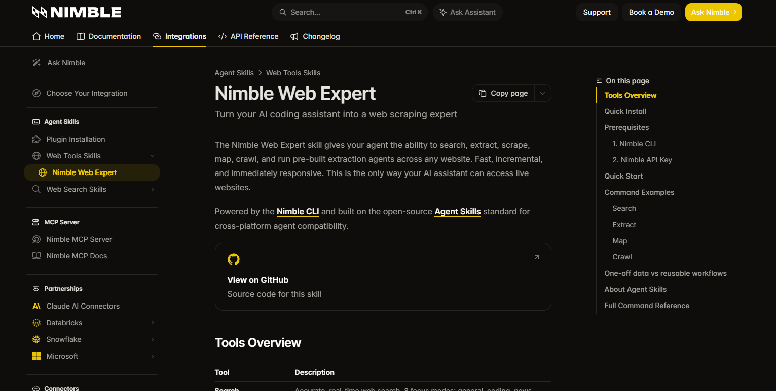 Nimble Web Expert - Recommended for live web retrieval for coding agents