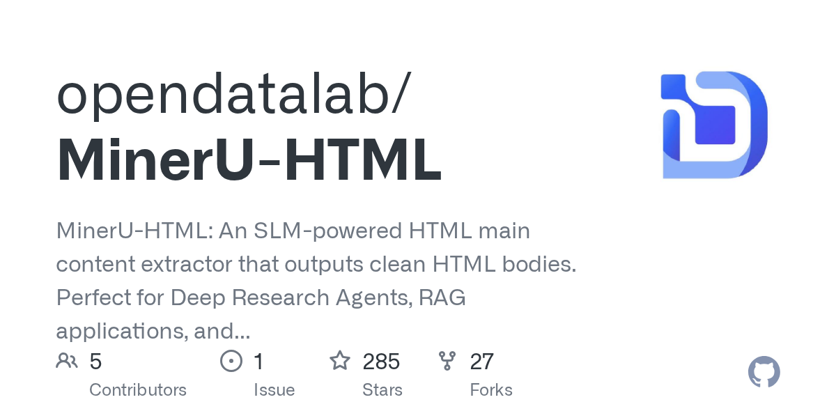 MinerU-HTML: Recommended for model-based main-content extraction