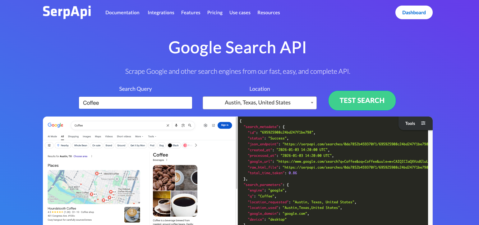 SerpApi: Best for Mature Multi-Engine SERP Data