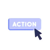 Blue rectangular button labeled 'ACTION' with a black cursor arrow pointing at it.