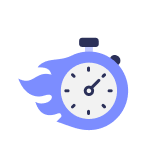 Icon of a stopwatch with flames indicating speed or urgency.