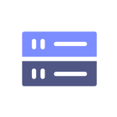 Two stacked server or database icons in blue and purple within a white circle.