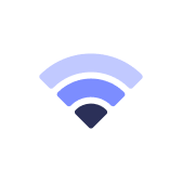 Wi-Fi symbol with three curved signal bars in blue shades inside a white circle.