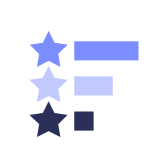 Three horizontal bars of varying lengths next to three stars in different shades of blue, illustrating a rating or ranking concept.