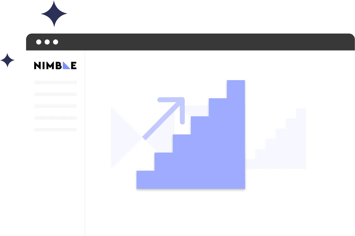 a white box with the Nimble purple staircase logo