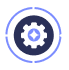 Blue circular icon with a white gear symbol in the center, representing settings or configuration.