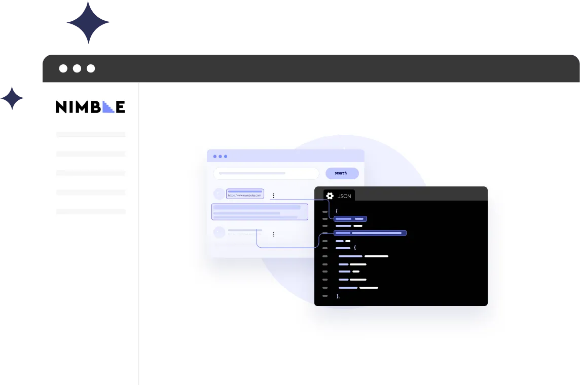 white box with purple top that symbolizes a browser window, light purple accents