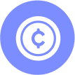 White coin with cent symbol inside a blue circular background.