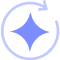 Blue circular icon with a sparkle star in the center and a curved arrow above it, representing optimization.