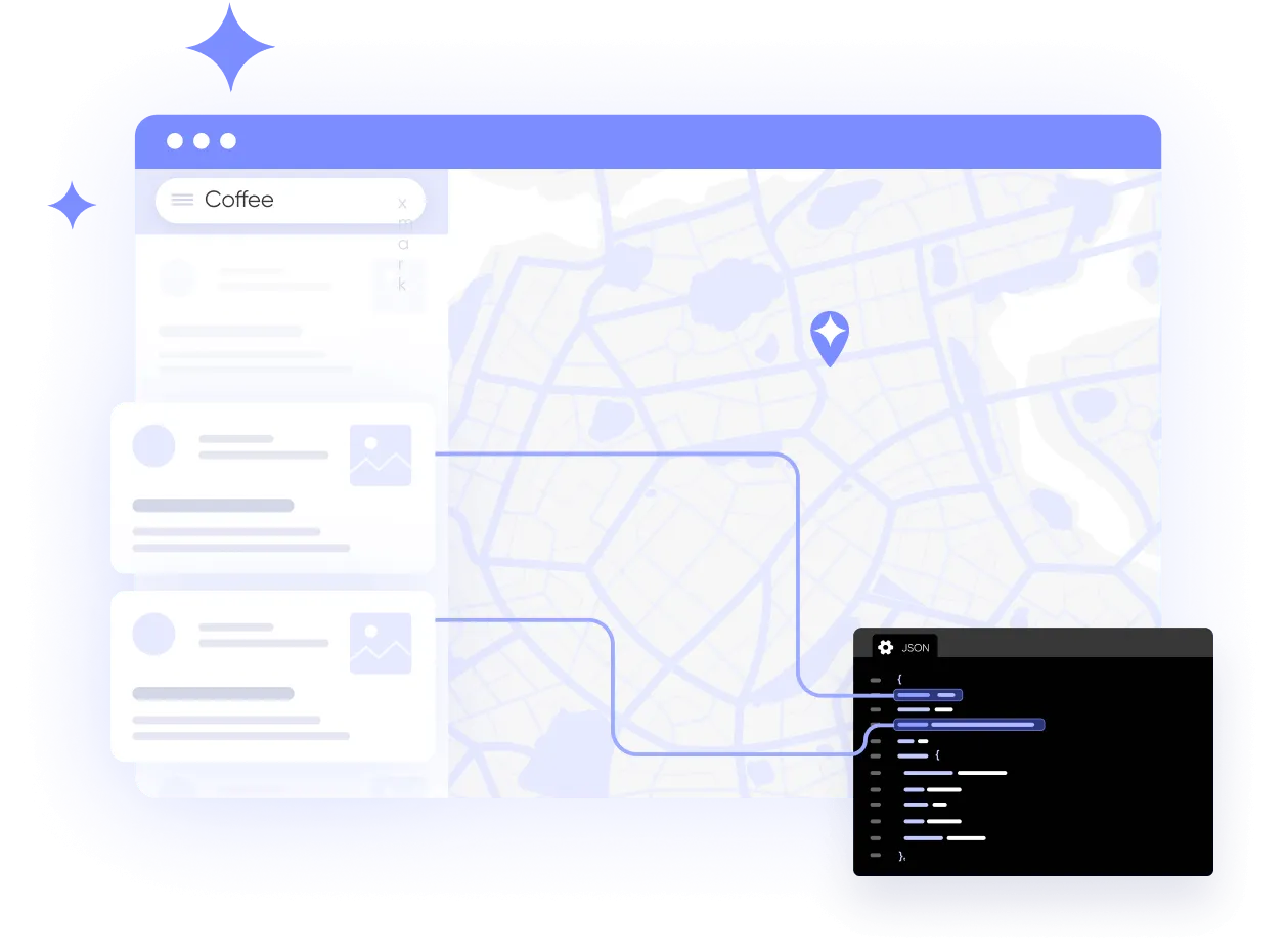 white box with purple top that symbolizes a browser window, light purple accents