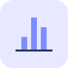 Bar chart icon with three vertical bars of varying heights on a rounded square background.