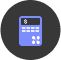 White calculator icon inside a dark gray circular background.