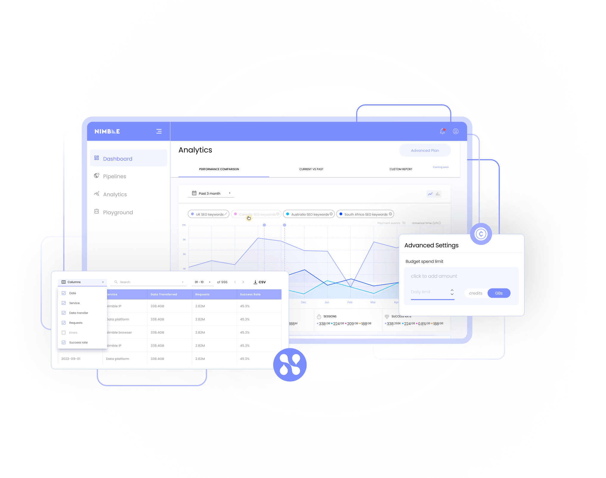 white box with purple top that symbolizes a browser window, light purple accents