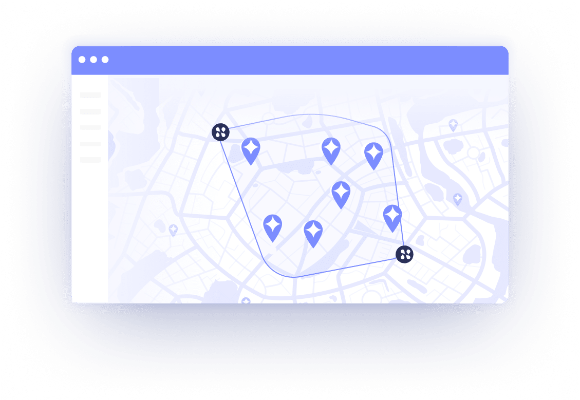 white box with purple top that symbolizes a browser window, light purple accents