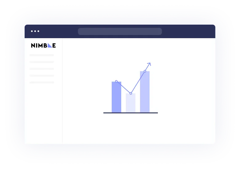 a white box with a purple top that has a light purple icon of a bar chart in the center