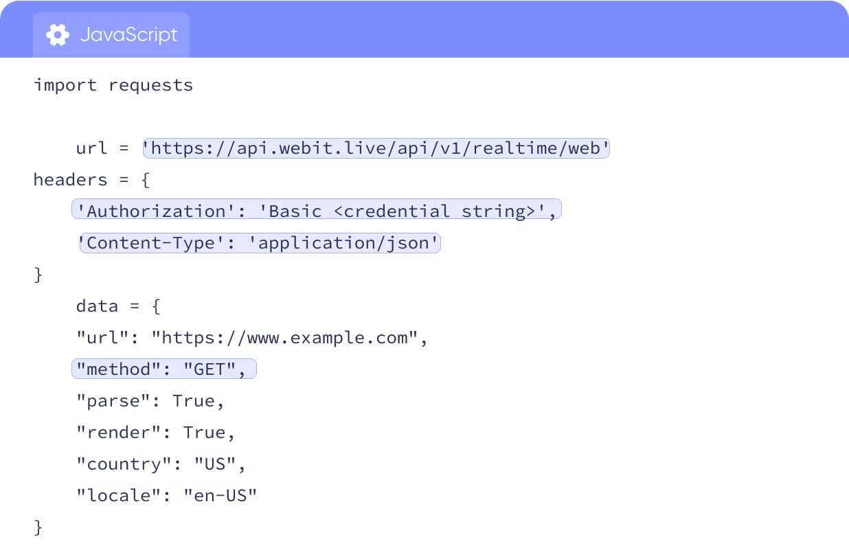 a white box with JSON language in purple text