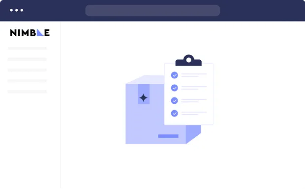 A blue and white box with a paper inside. The background is an open browser window.  Blue background.