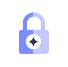 Blue and gray padlock with a white sparkle icon in the center symbolizing data protection.