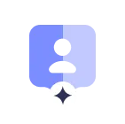 Icon of a face split into two shades of blue with a white star symbol below it.