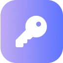 White key icon on a blue to purple gradient circular background.