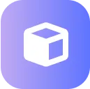 White 3D box icon centered on a purple gradient rounded square background.