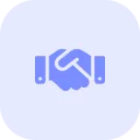 Blue handshake icon inside a light purple circle.