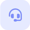 Blue headset with microphone icon on light background.