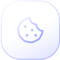 Rounded square button with a cookie icon featuring a bite and chocolate chips.