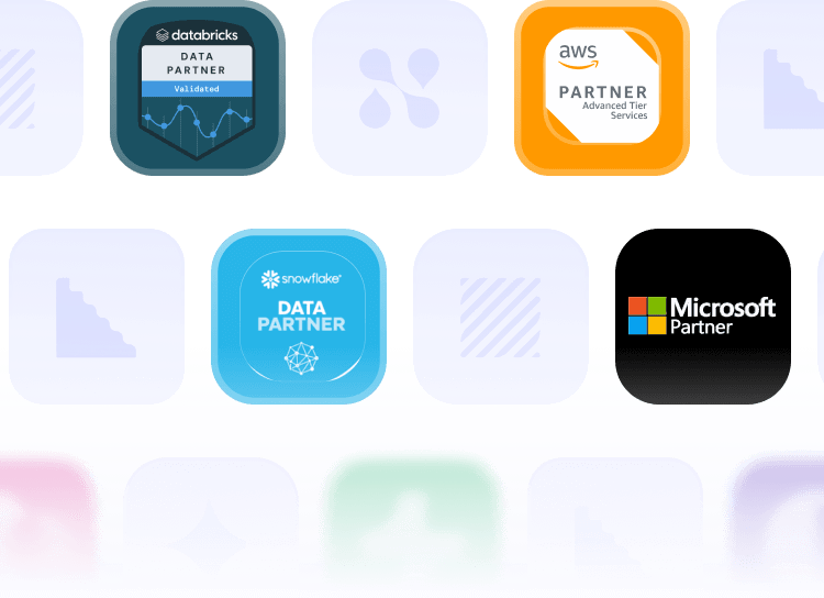 Logos of technology data partners including Databricks, AWS Advanced Tier Services, Snowflake, and Microsoft Partner.
