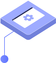 Isometric illustration of an open laptop displaying a gear icon on the screen, symbolizing settings or configuration.